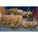 TWO BOXES OF BRASSWARE, METALWARE AND KEYS, to include a large quantity of assorted keys, horse