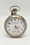 AN OPEN FACE POCKET WATCH, manual wind, round white dial signed 'Chronometro Naval, Montre de