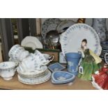 ONE BOX OF TEAWARE, CERAMICS AND PICTURES, to include a Royal Albert 'Memory Lane' pattern tea set