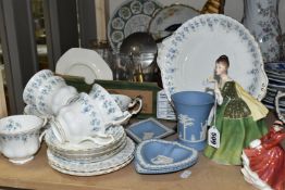ONE BOX OF TEAWARE, CERAMICS AND PICTURES, to include a Royal Albert 'Memory Lane' pattern tea set