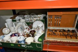 THREE BOXES AND LOOSE CERAMICS, METALWARES AND SUNDRY ITEMS, to include two canteens of cutlery by