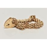 A 9CT GOLD BRACELET, brick link bracelet, hallmarked 9ct Birmingham, fitted with a heart padlock