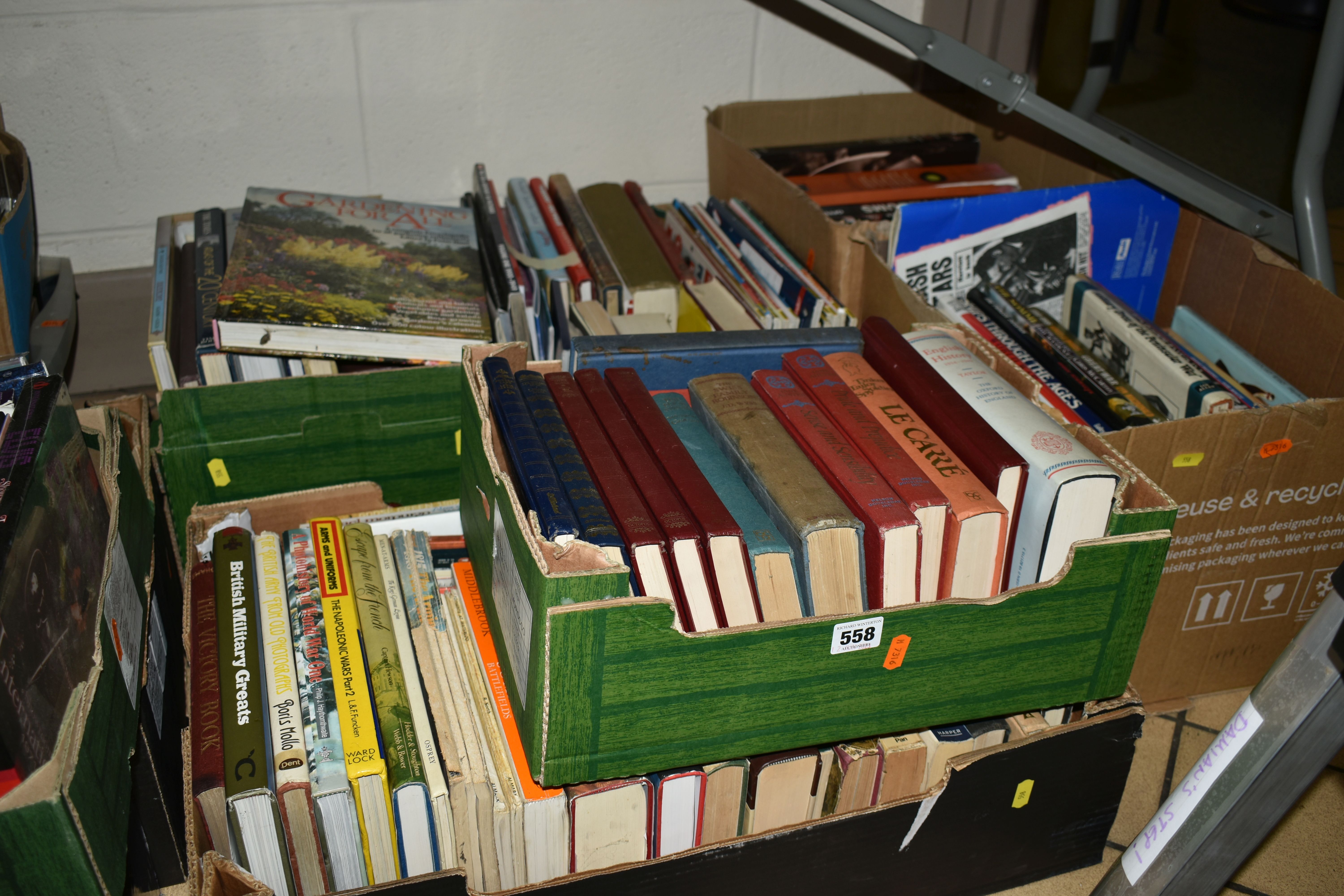 SIX BOXES OF BOOKS and Magazines comprising approximately 100 miscellaneous book titles in