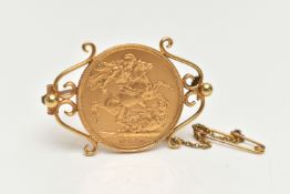 A MOUNTED FULL SOVEREIGN COIN, Queen Victoria, George and The Dragon, dated 1887, fitted onto a