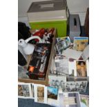 TWO BOXES AND LOOSE POSTCARDS AND SUNDRY HOMEWARES, to include a quantity of late twentieth