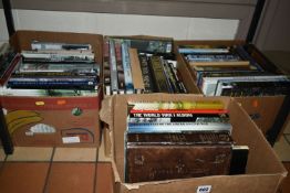 FOUR BOXES OF BOOKS containing approximately 65 titles, mostly in hardback format on the subject