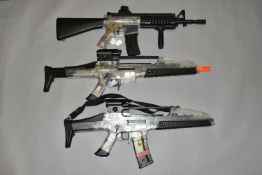 TWO BB ELECTRICALLY OPERATED FIREPOWER ASSUALT DESIGN AIR RIFLES, serial numbers FP060408689 and