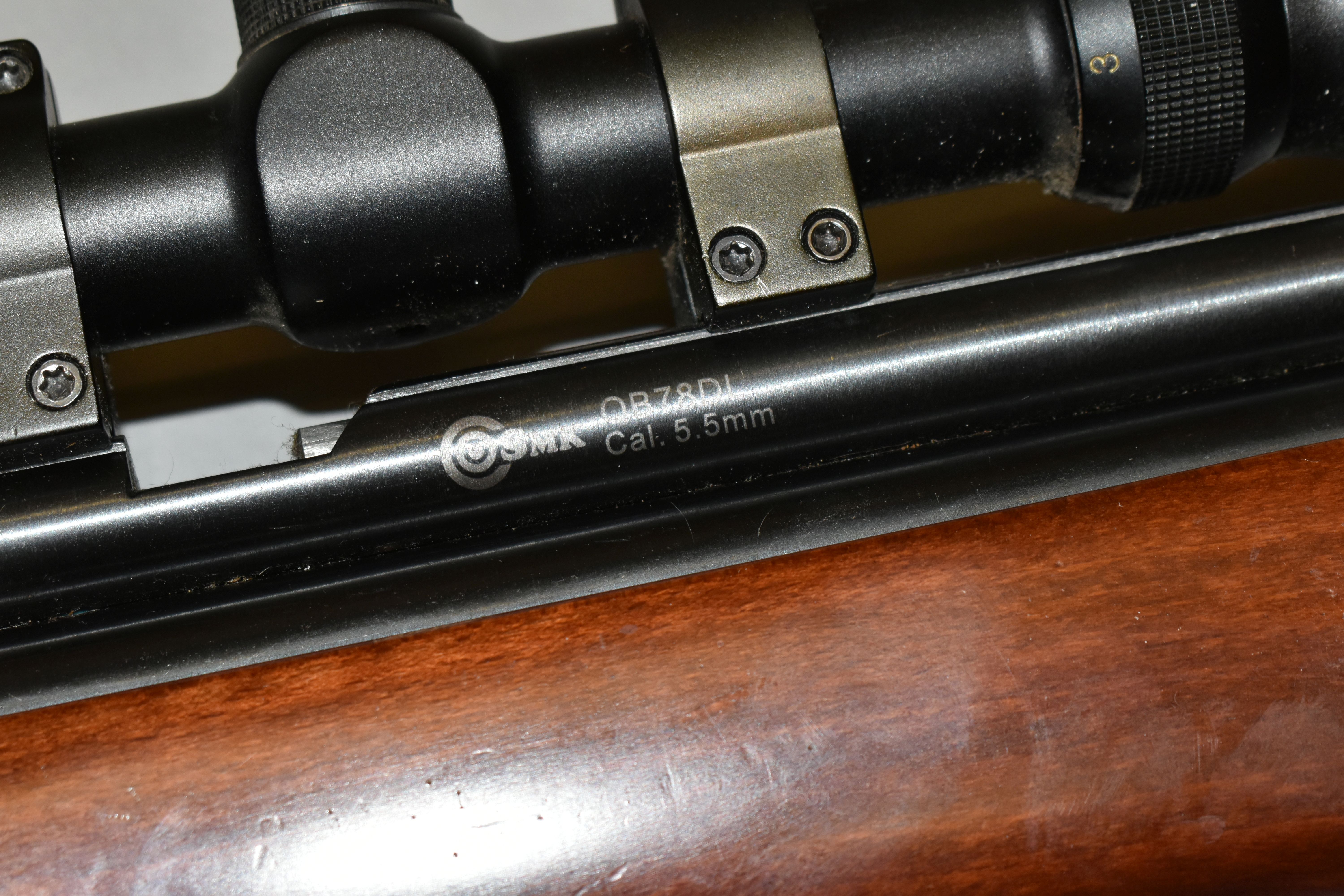 AN UNTESTED BOLT ACTION 5.5MM SMK CO2 QB78 DELUXE AIR RIFLE, fitted with a sling and 3-9x40 scope, - Image 5 of 12