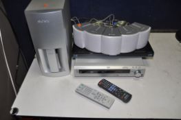 A SONY DAV-S400 HOME THEATRE SYSTEM, with 5 satellite speakers and sub-woofer and remote, along with