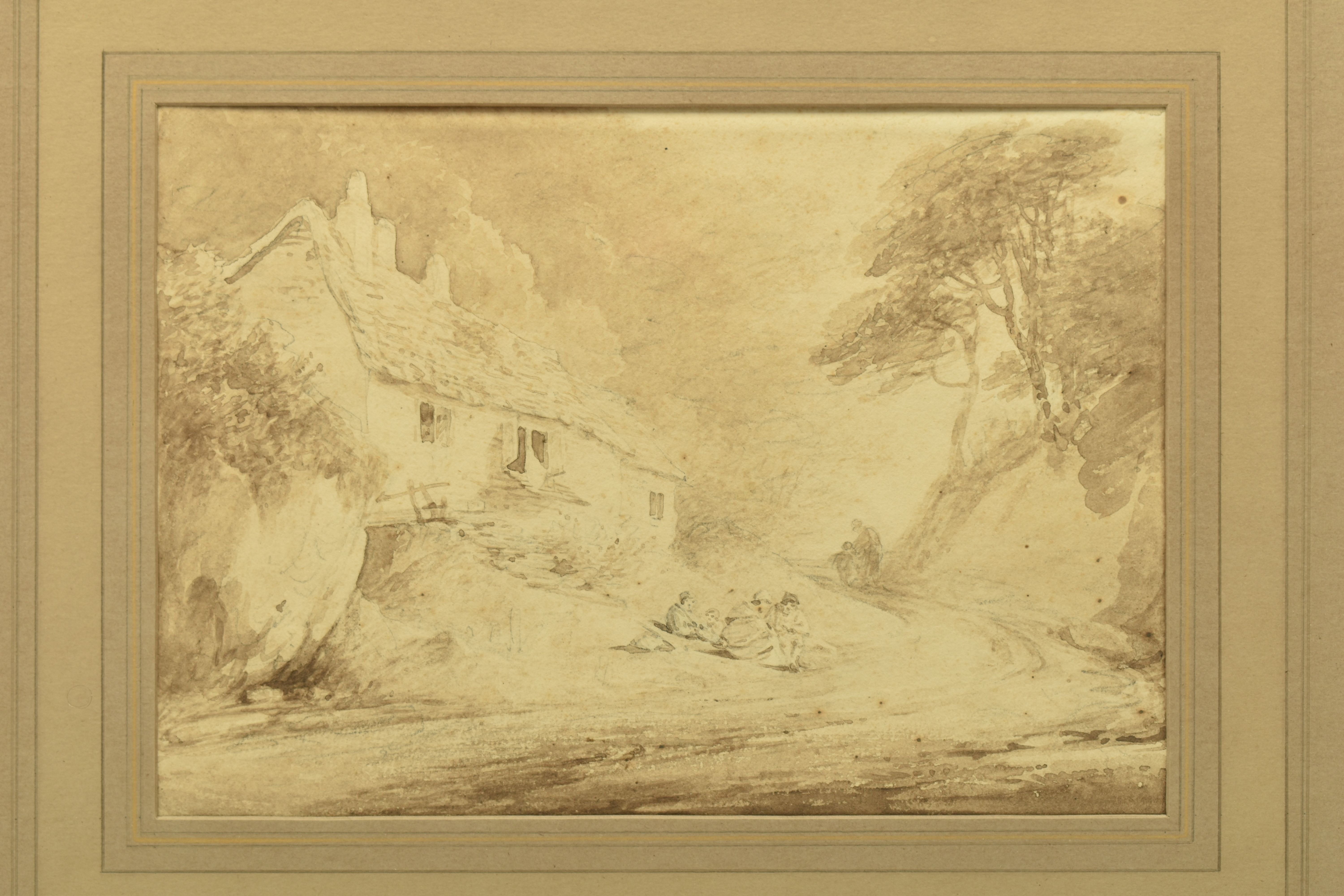 CIRCLE OF WILLIAM PAYNE (CIRCA 1755-1830) A FAMILY BEFORE A COTTAGE, unsigned, ink wash on paper, - Image 2 of 6
