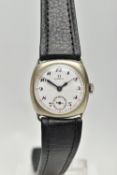 A 1920/30'S HAND-WOUND OMEGA WRISTWATCH, white cracked dial with Arabic numerals, red second 12 hour