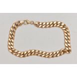 A 9CT GOLD CURB LINK BRACELET, hollow curb link bracelet fitted with a lobster clasp, rubbed 9ct