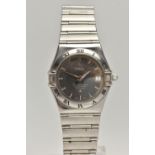 A GENTS 'OMEGA CONSTELLATION' WRISTWATCH, automatic movement, round grey dial signed 'Omega