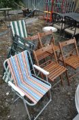 A SELECTION OF FOLDING CHAIRS, to include four IKEA Terje chairs, and five various metal chairs (