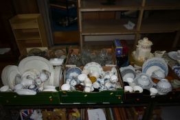 FIVE BOXES AND LOOSE CERAMICS AND GLASS ETC, to include boxed Ridgway Kismet cups, saucers and