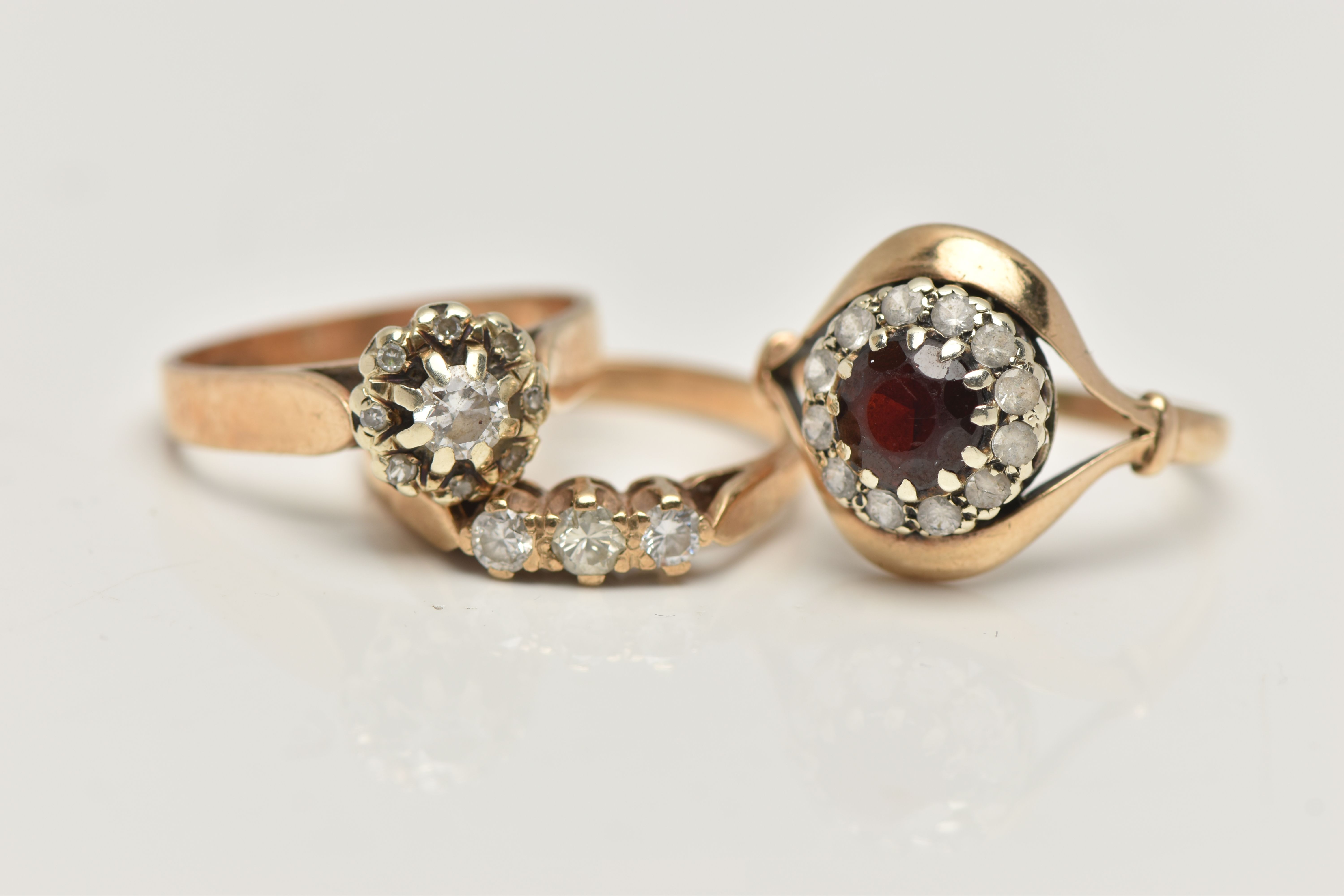 THREE GEM SET RINGS, the first a 9ct gold diamond cluster ring, estimated total diamond weight 0. - Bild 2 aus 4