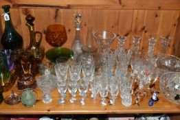 A QUANTITY OF GLASS WARES, to include a Rosice lens or bullet vase by Rudolf Schrotter, in aqua,