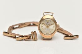 A LADYS 9CT GOLD WRISTWATCH, manual wind, round silver dial signed 'Langton Swiss', Arabic numerals,