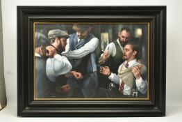 VINCENT KAMP (BRITISH CONTEMPORARY) 'THE BETRAYAL' a limited edition print of male figures in a