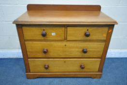 A VICTORIAN WALNUT CHEST OF TWO SHORT OVER TWO LONG DRAWERS, width 103cm x depth 49cm x height