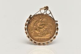 A HALF SOVEREIGN PENDANT, a Queen Victoria, half sovereign coin dated 1895, in a collet mount with