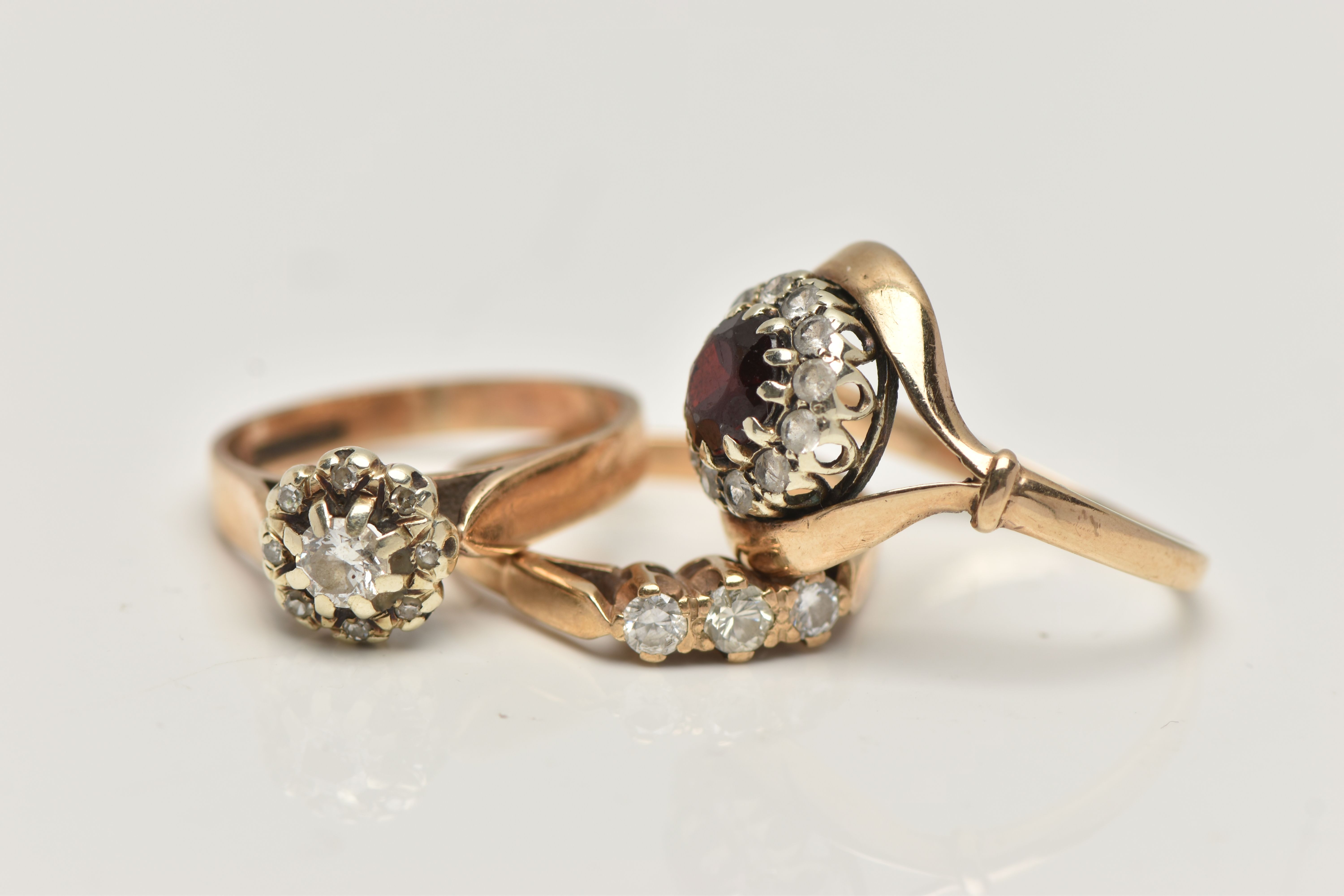 THREE GEM SET RINGS, the first a 9ct gold diamond cluster ring, estimated total diamond weight 0. - Bild 3 aus 4