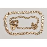 TWO 9CT GOLD BRACELETS, the first an oval link bracelet fitted with a heart padlock clasp,