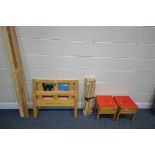 AN IKEA KRITTER CHILDS BED, with side rails and slats, along with a pair of small storage tubs (