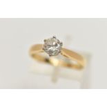 AN 18CT GOLD, SINGLE STONE DIAMOND RING, round brilliant cut diamond, estimated diamond weight 0.