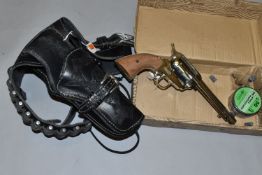 A WESTERN GUN BELT AND HOLSTER, together with a 9mm blank firing ME Ranger 'Made in Italy'