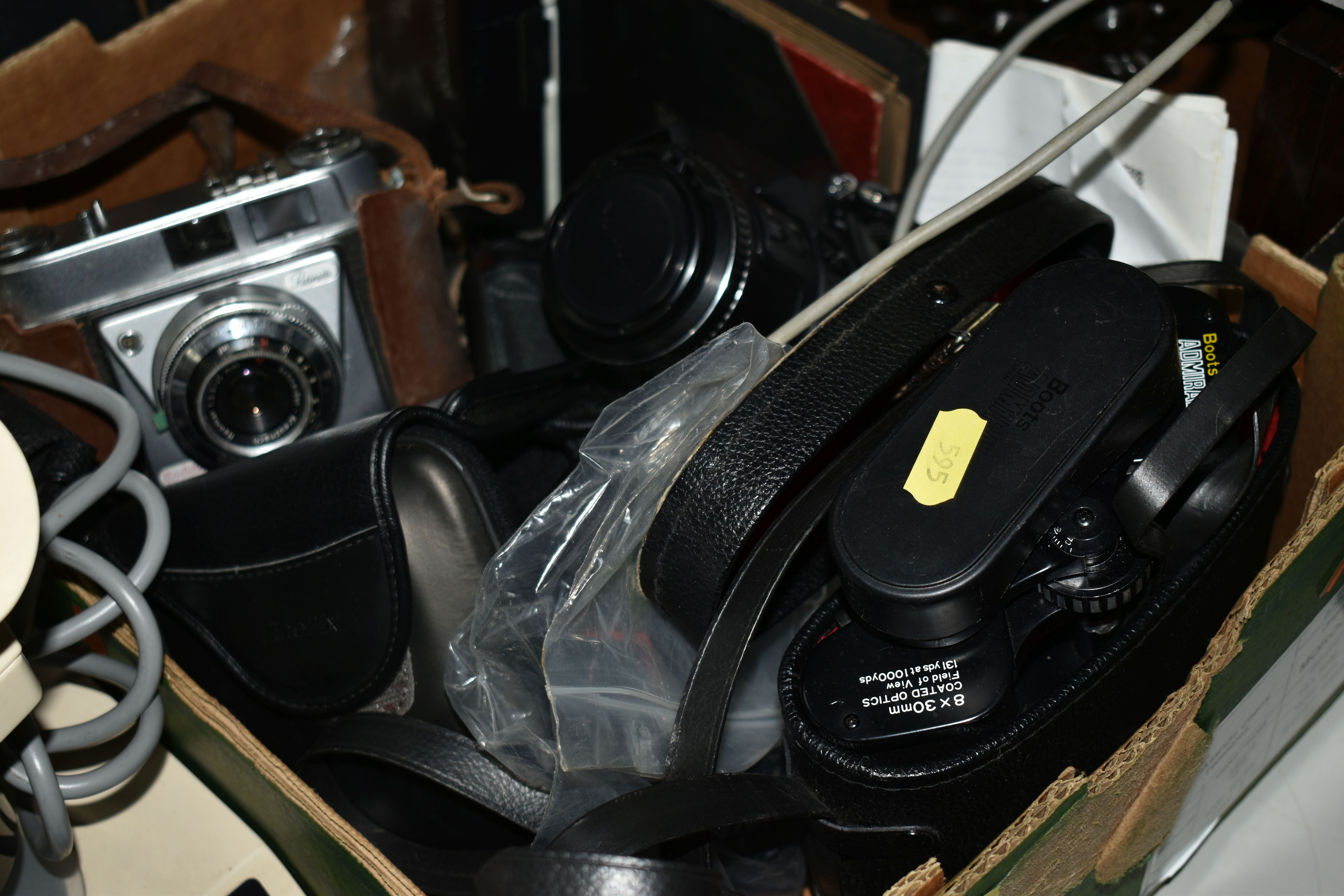 THREE BOXES OF VINTAGE ELECTRICAL ITEMS, CAMERAS AND TWO MICROSCOPES, comprising a Fidelity Fi- - Image 12 of 12