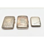 TWO LATE 19TH/EARLY 20TH CENTURY SILVER CIGARETTE CASES AND A SILVER VESTA CASE, the rectangular