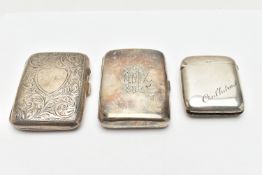 TWO LATE 19TH/EARLY 20TH CENTURY SILVER CIGARETTE CASES AND A SILVER VESTA CASE, the rectangular