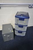 A BISLEY METAL FILING FIVE DRAWER CABINET, width 28cm x depth 41cm x height 33cm, along with a