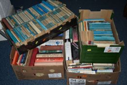 FOUR BOXES OF BOOKS containing approximately 200 miscellaneous titles in hardback and paperback