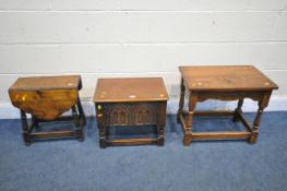 THREE VARIOUS MODERN OAK OCCASIONAL FURNITURE, to include a small storage box, occasional table, and