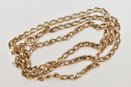 A 9CT GOLD CURB LINK CHAIN, fitted with spring clasp, hallmarked 9ct Sheffield import, length 500mm,