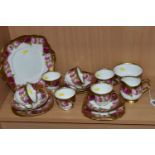 A ROYAL ALBERT OLD ENGLISH ROSE PATTERN TEA SET, comprising a square cake plate, milk jug (