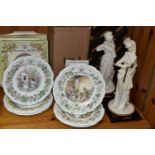 EIGHT ROYAL DOULTON 'BRAMBLY HEDGE' PLATES, AND TWO CAPODIMONTE FIGURES, the Brambly Hedge plates