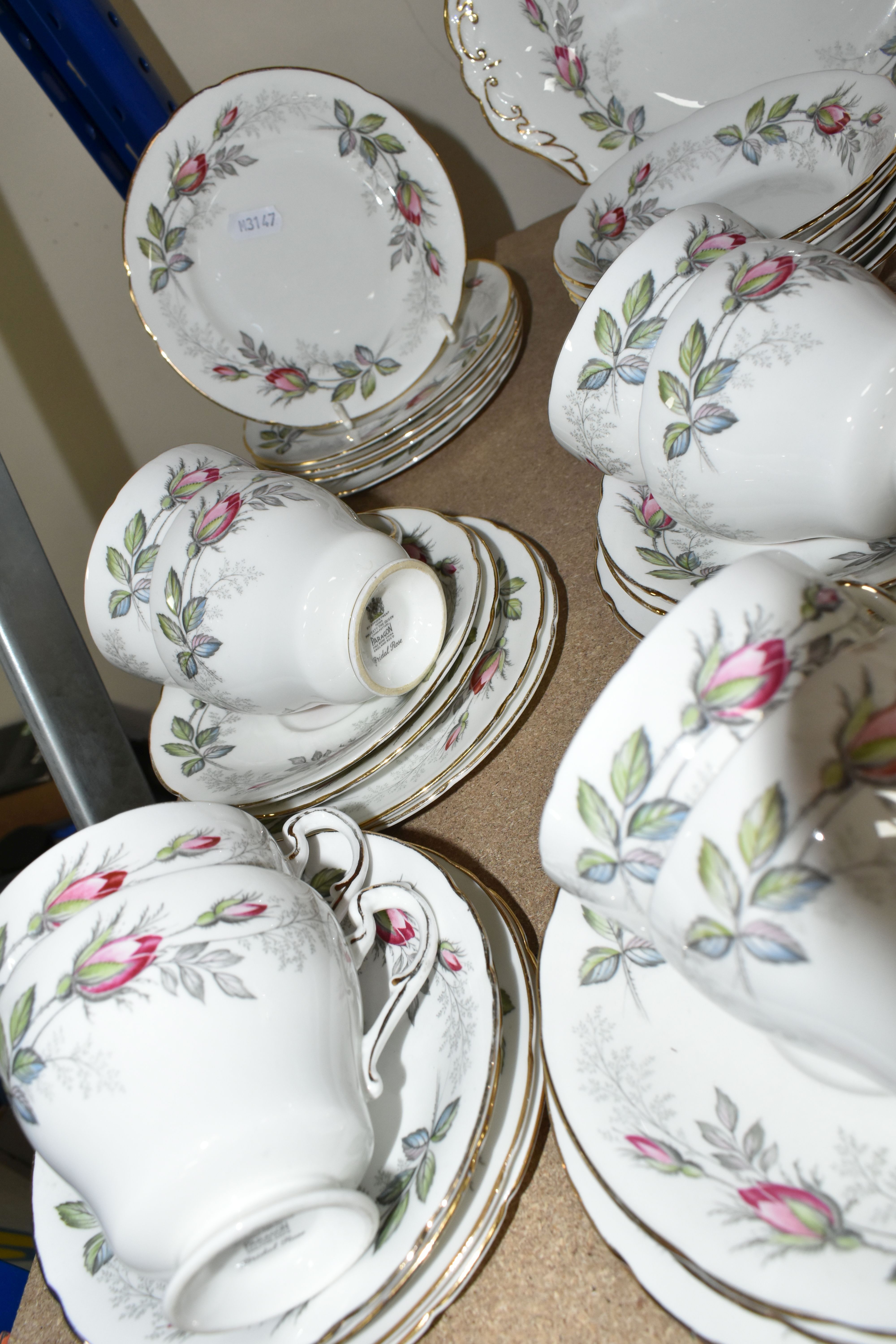 TWO PARAGON TEA SETS, comprising a twenty four piece tea set printed and tinted with butterflies, - Image 10 of 12