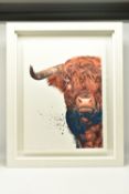 SARAH STOKES (BRITISH CONTEMPORARY) 'THE BOY', a portrait of a young bull, signed bottom left,