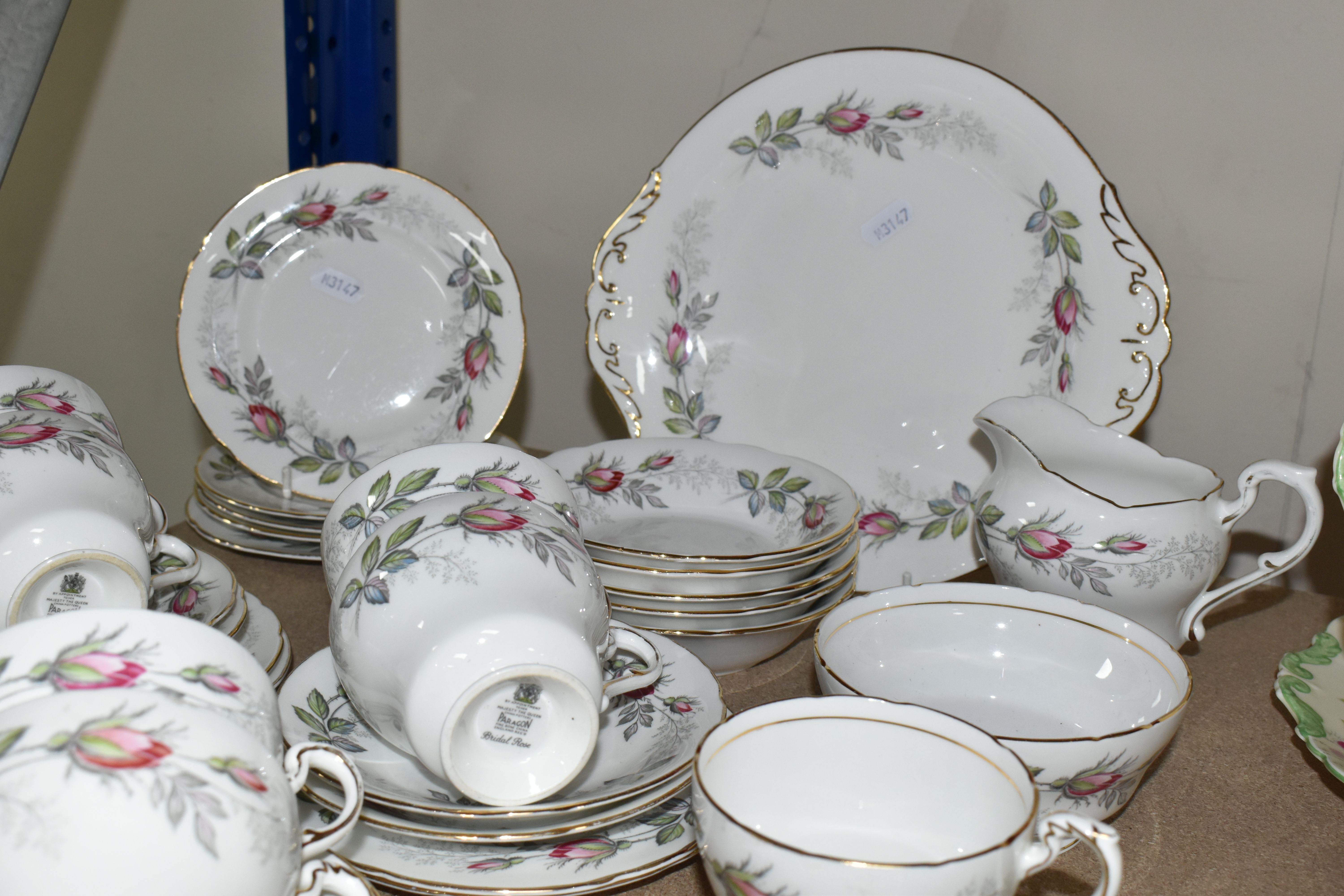 TWO PARAGON TEA SETS, comprising a twenty four piece tea set printed and tinted with butterflies, - Image 8 of 12