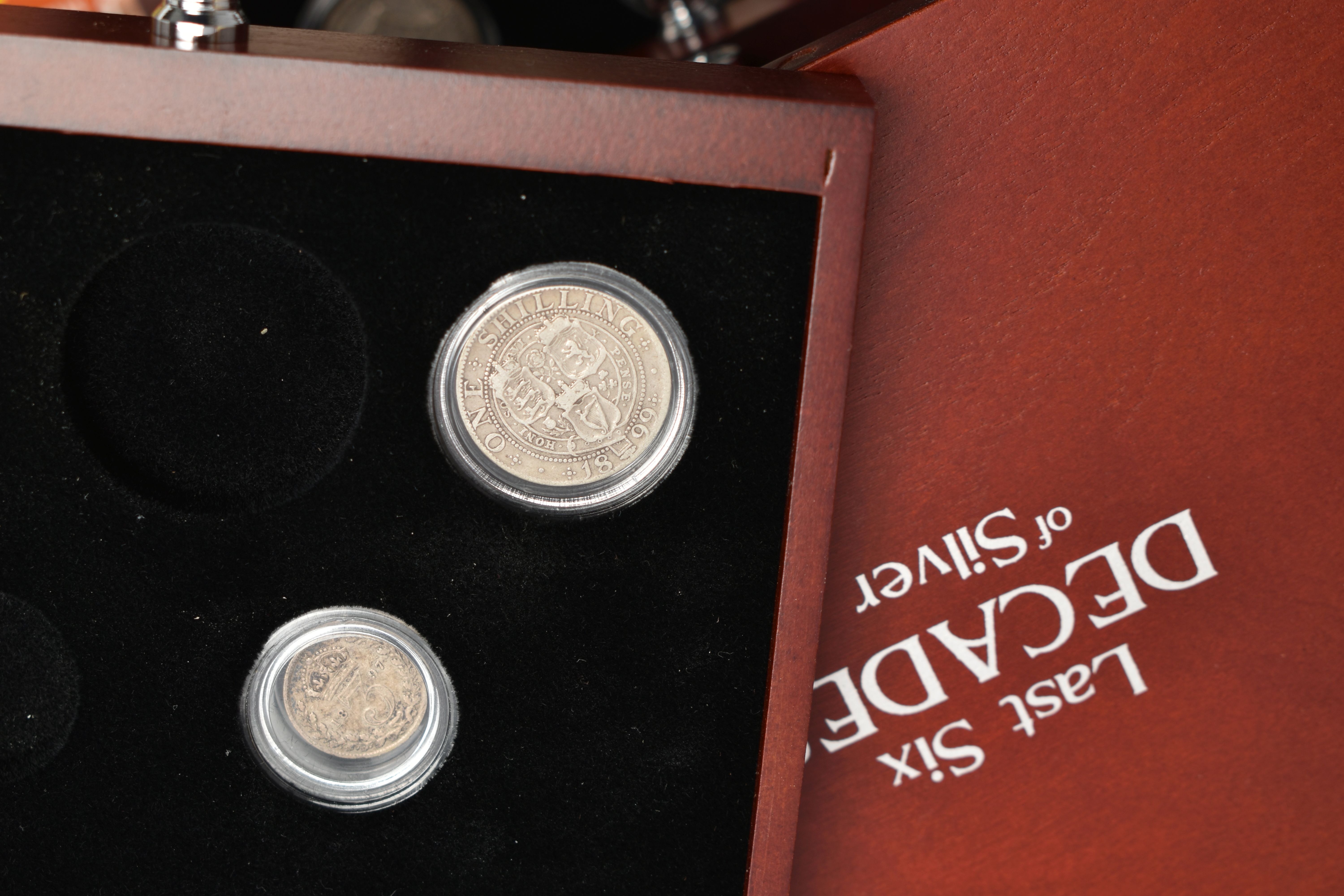 A GLAZED DISPLAY BOX THREE DECADES of GEORGE V STAMP AND COIN SET, to include four trays of silver - Image 10 of 18