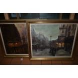 TWO LATER 20TH CENTURY NOSTALGIC FRENCH STREET SCENES, unsigned oils on canvas, approximate size