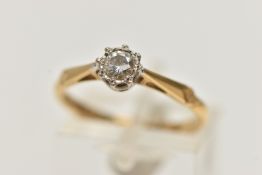 AN 18CT GOLD SINGLE STONE DIAMOND RING, round brilliant cut diamond, illusion set, estimated diamond
