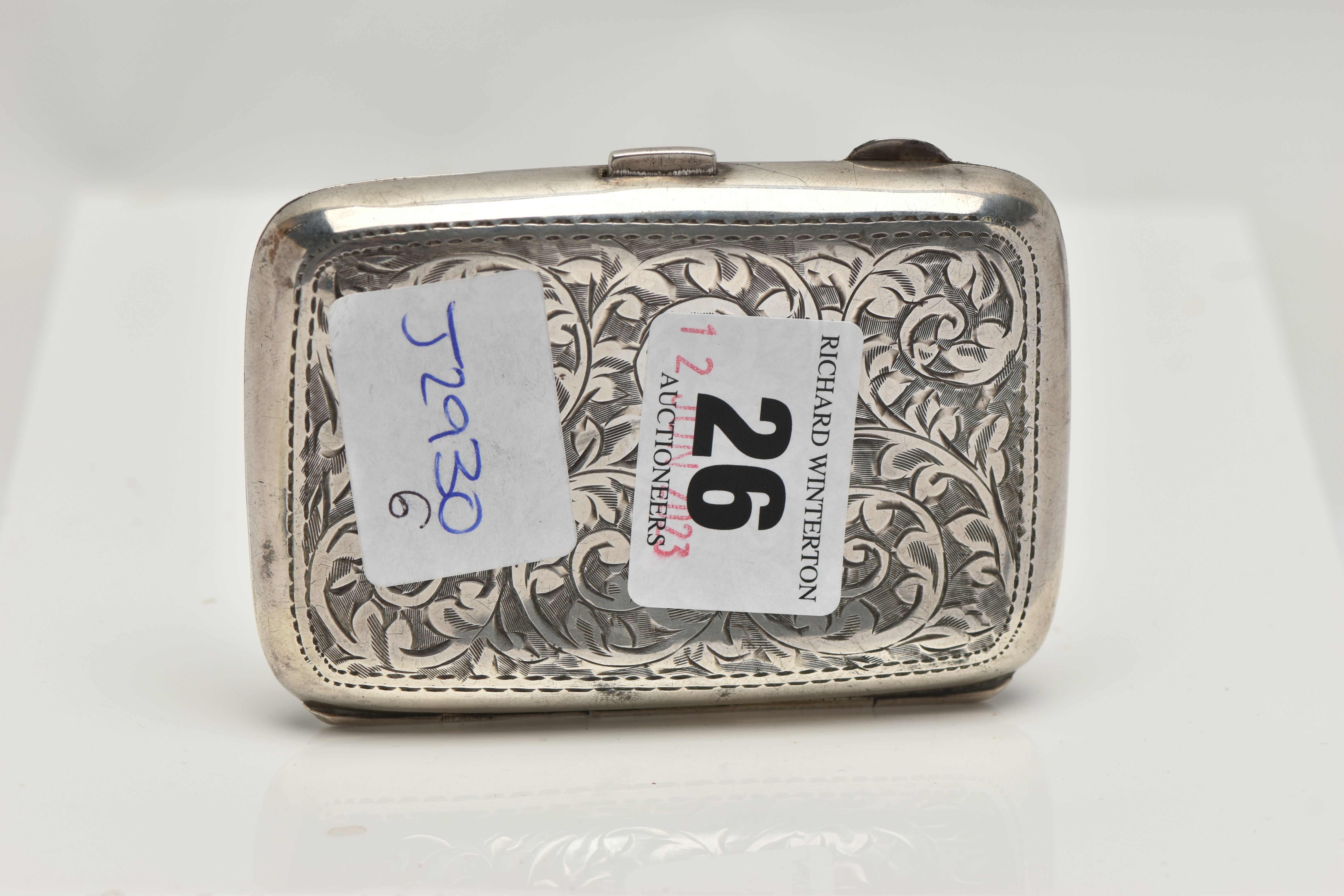 AN EARLY 20TH CENTURY SILVER CIGARETTE CASE, of rectangular outline with central circular vacant - Image 2 of 3