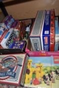 TWO BOXES OF VINTAGE BOARD GAMES AND LEGO, to include a boxed set of Lego 375 (box is damaged and