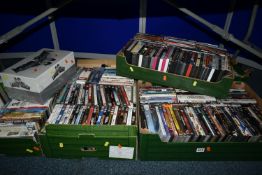 FIVE BOXES OF DVDS, over two hundred and fifty DVDS to include feature films, classic comedy,