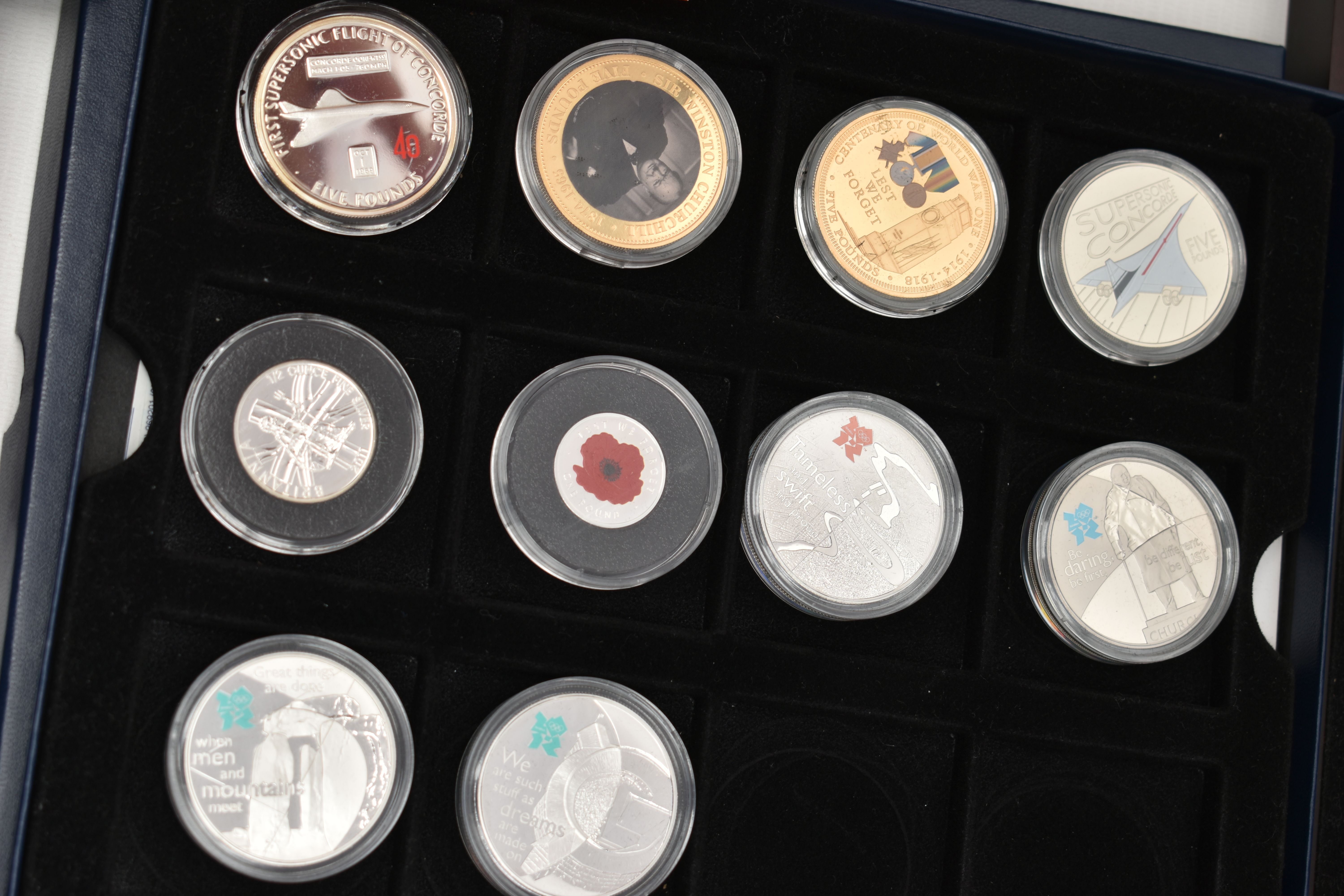 A GLAZED DISPLAY BOX THREE DECADES of GEORGE V STAMP AND COIN SET, to include four trays of silver - Image 4 of 18