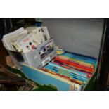 A BOX OF BOOKS AND VINTAGE SEWING PATTERNS ETC, to include fifteen volumes of children's 'Look It